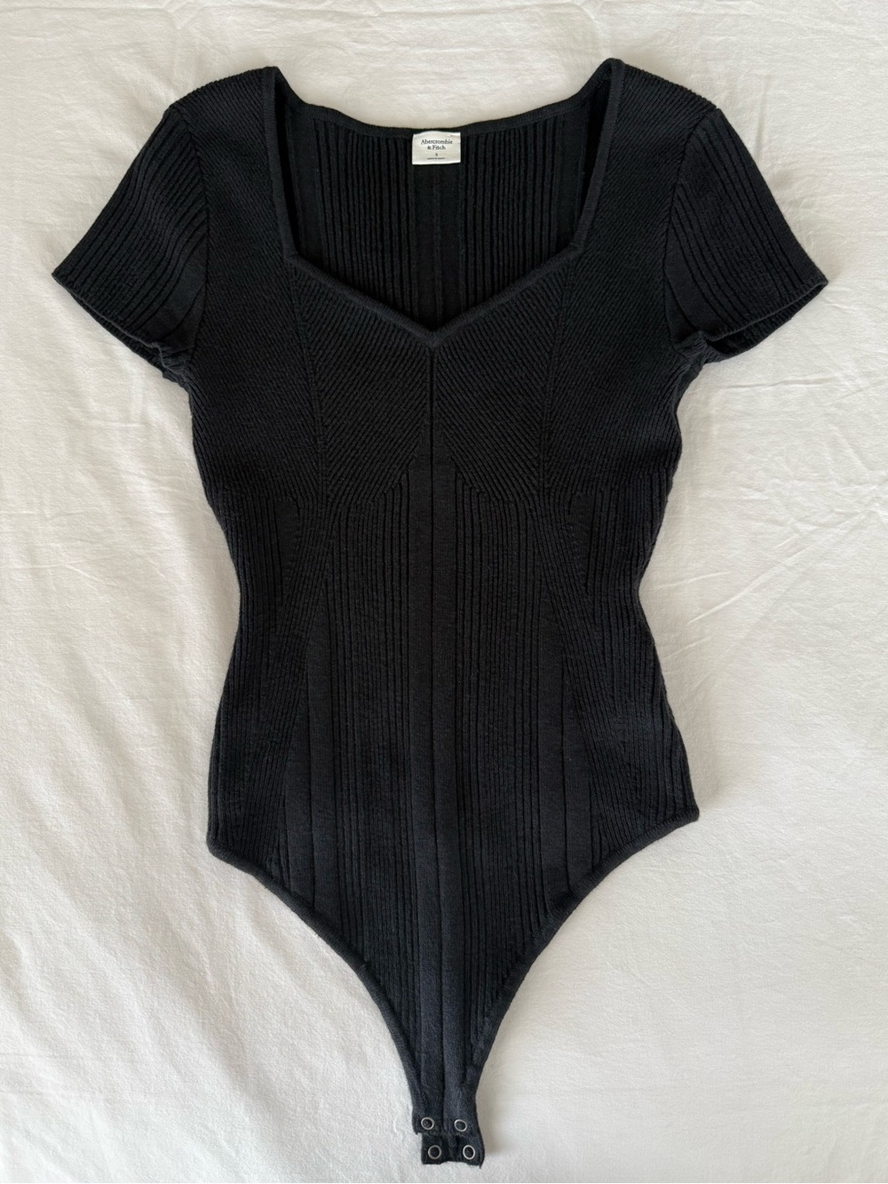 Abercrombie & Fitch Short Sleeve Black Ribbed Sweater Bodysuit Sweetheart Neck S